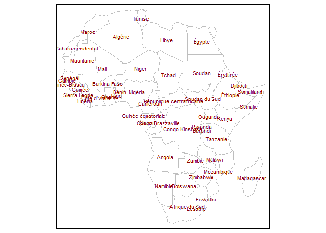 African countrynames on map