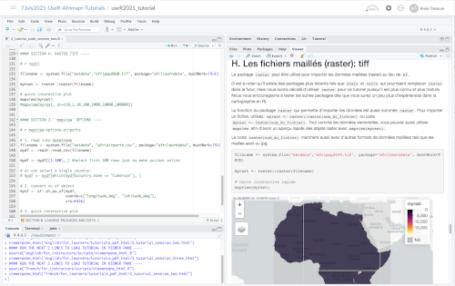 screen shot of RStudio cloud showing tutorial in French